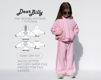 Kids Hoodie PDF Sewing Pattern, Unisex Pullover (12M-14Y)