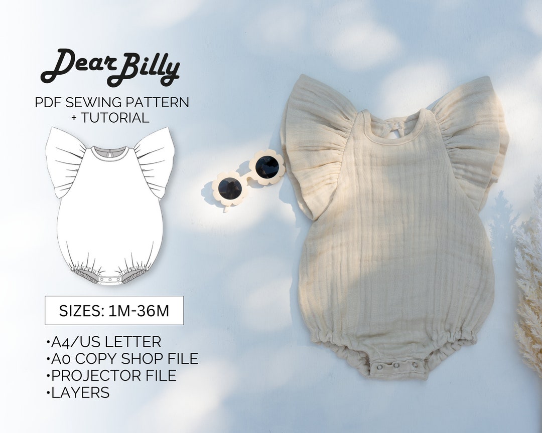 Girls Bubble Romper Flutter Sleeve PDF Sewing Pattern 1M-36M - Etsy