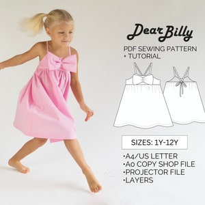 Front Bow Tie Back, Cross Back, or Pullover Dress PDF Sewing Pattern 1Y-12Y