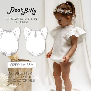 Baby Girl Ruffle Sleeve Playsuit PDF Sewing Pattern 1M-36M