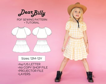 Girls Blouse and Skirt Set Bundle PDF Sewing Pattern 12m-12Y