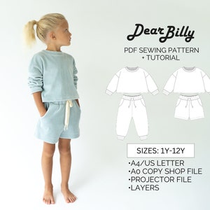 Set di due pezzi per tuta 1 anno-12 anni pantaloni della tuta e maglione PDF cartamodello per cucire