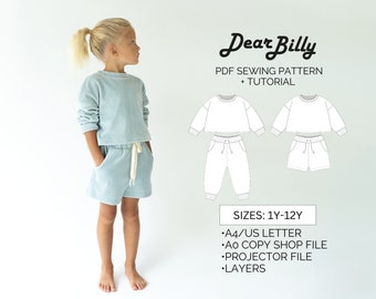 Sweatsuit Two Piece Set 1Y-12Y Track Bottoms and Jumper PDF Sewing Pattern