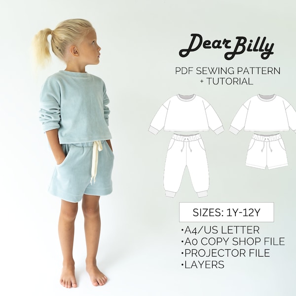 Sweatsuit Zweiteiler Set 1Y-12Y Track Bottoms und Jumper PDF Schnittmuster