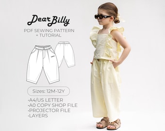 Kids Wide Leg Trousers PDF Sewing Pattern, Pull-on Pants (12M-12Y)