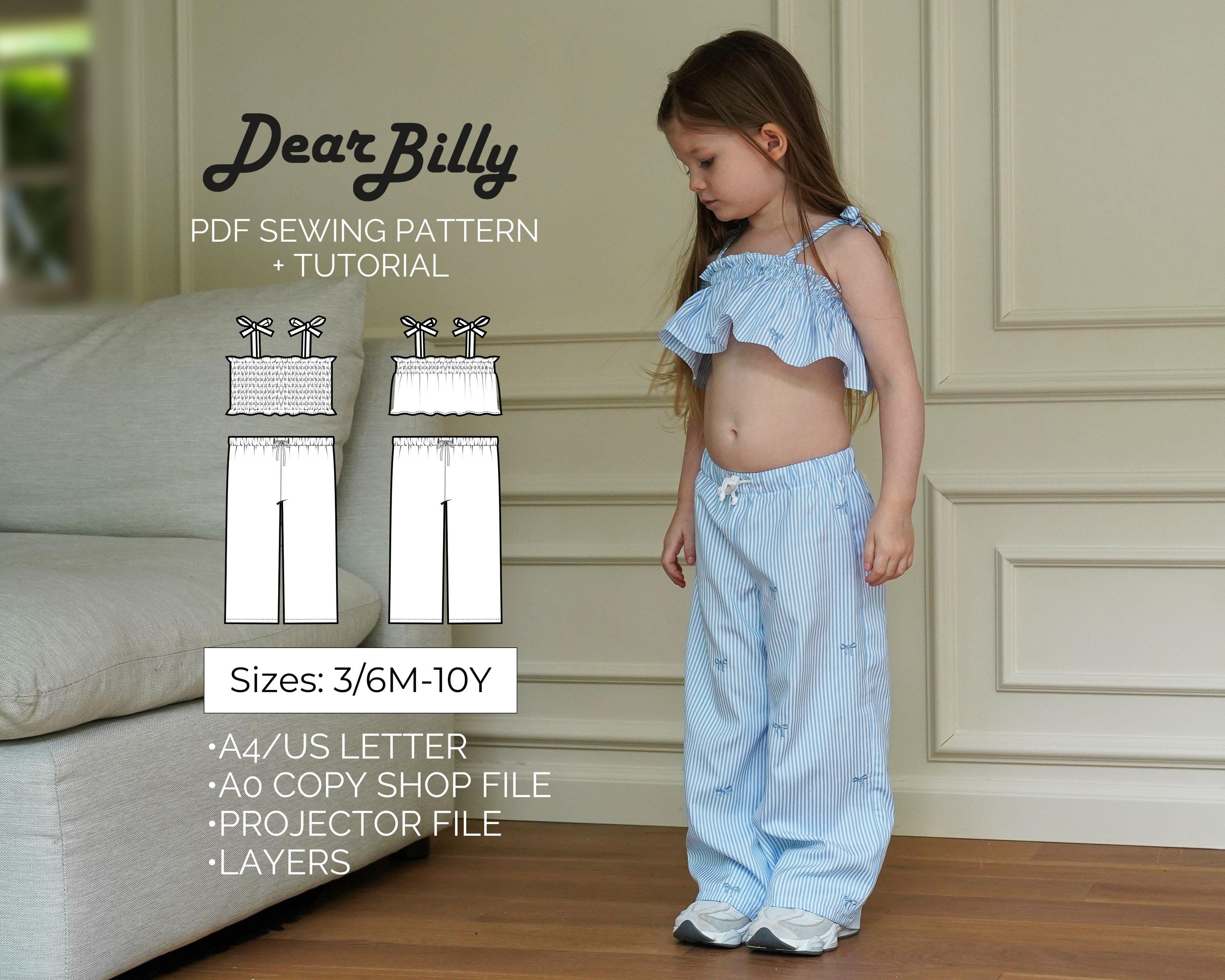 Ruffle Top & Wide-Leg Pants Sewing Pattern: Baby to Kids Sizes 3/6M-10Y (PDF Pattern)