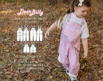 Kids Overalls Sewing Pattern PDF Short & Long | Baby Toddler Child | Sizes 3/6M-10Y