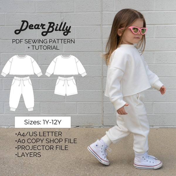 Kindersweatshirt en joggingbroekbundel PDF-naaipatroon 18M-12Y Direct downloaden