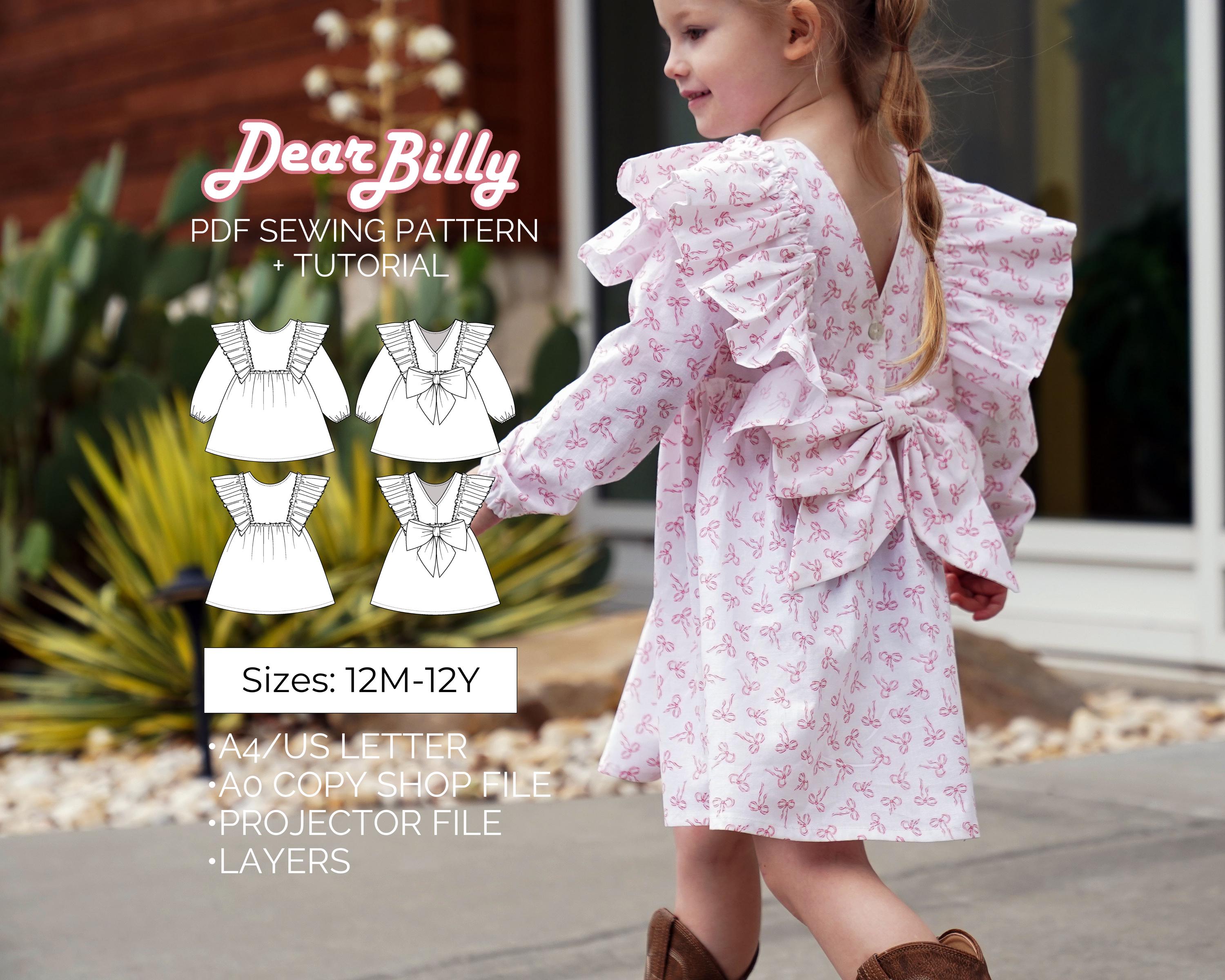 Girls Ruffle Dress Sewing Pattern: Sleeveless or Long Sleeve (PDF ...