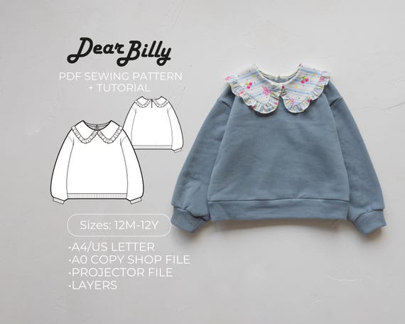 Ruffle Collar Sweatshirt Sewing Pattern: Toddler & Girls (PDF Pattern)