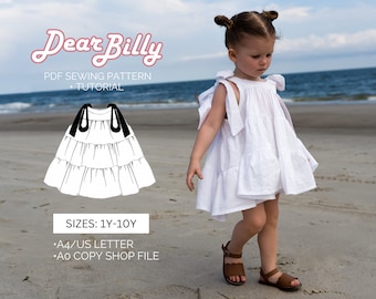 Girls Tie Shoulder Strap Sleeveless Circle Summer Dress 1Y-10Y PDF Sewing Pattern