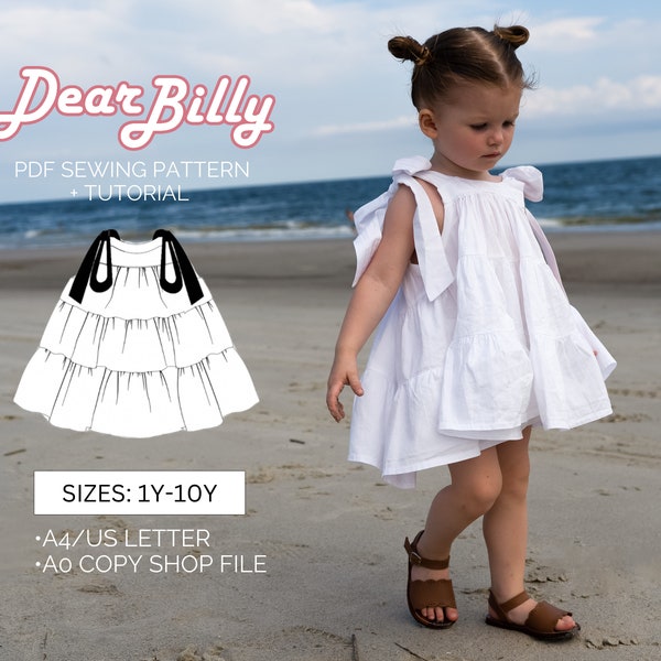 Girls Tie Shoulder Strap Sleeveless Circle Summer Dress 1Y-10Y PDF Sewing Pattern