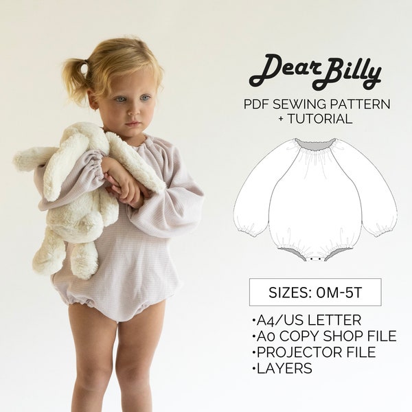 Bubble Romper with Sleeves PDF Sewing Pattern 0M-5T Instant Download