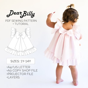 Girls Dress with Ruffles and Bow PDF Sewing Pattern 1Y-14Y