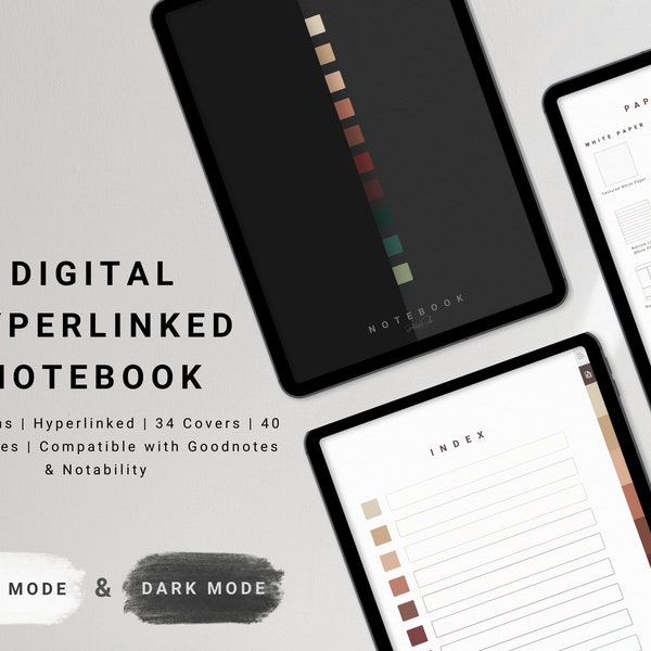 Digital Hyperlinked Notebook, Portrait, Minimal Notebook with Tabs, Goodnotes, Notability, Lined, Dotted, Grid, Cornell Note, iPad, Tablet
