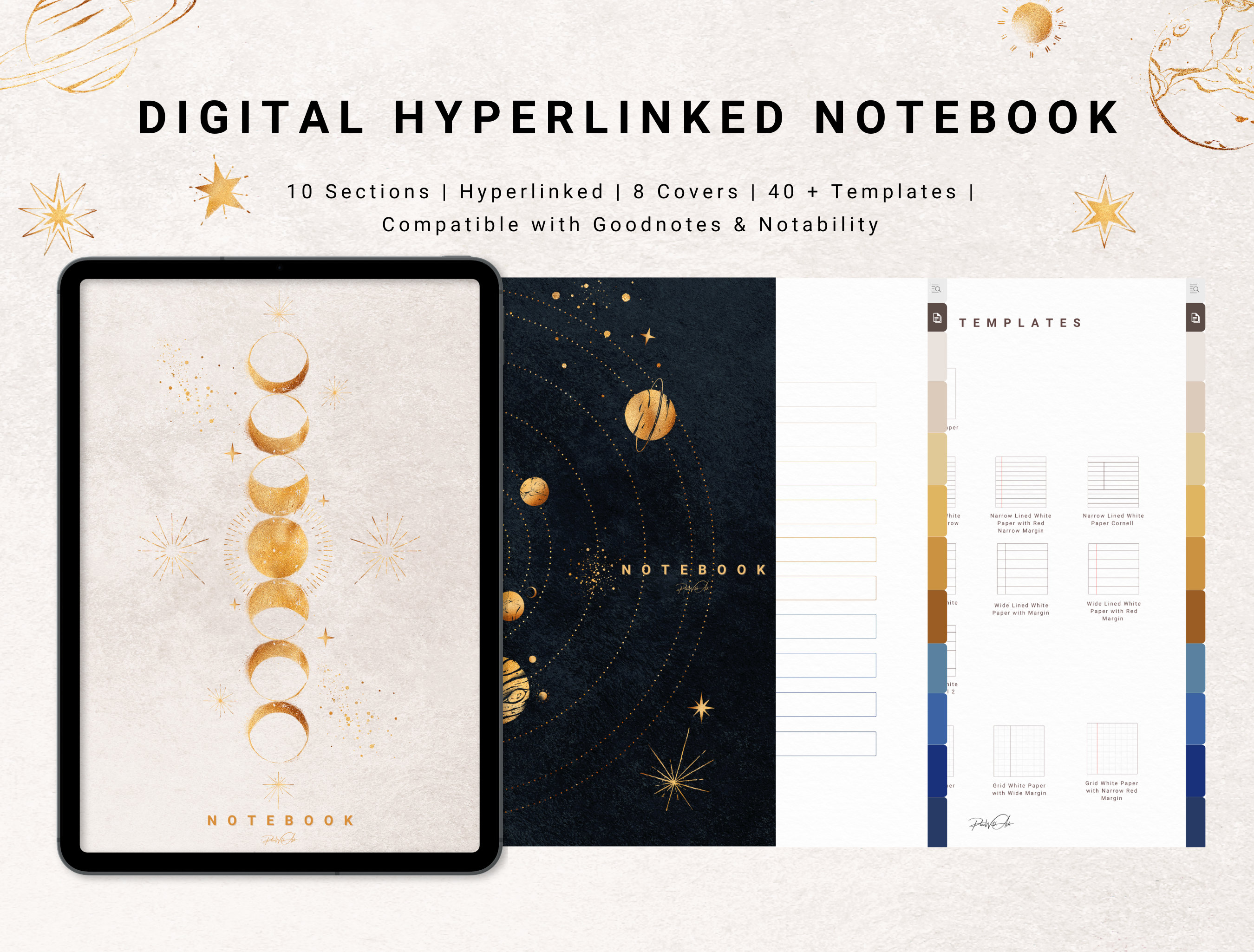 Galaxy Digital Notebook, Portrait, Hyperlinked, Goodnotes, Notability ...