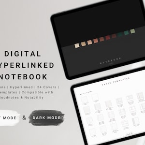 Digital Hyperlinked Notebook, Landscape, Minimal Notebook with Tabs, Goodnotes, Notability, Lined, Dotted, Grid, Cornell Note, iPad, Tablet
