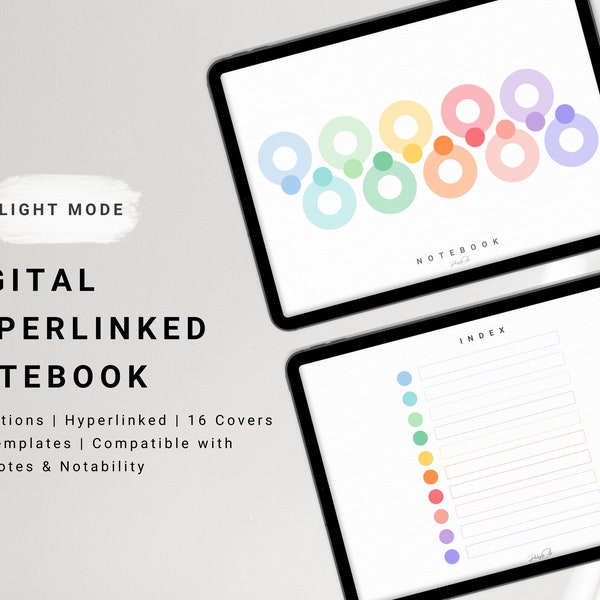 Digital Hyperlinked Notebook, Landscape, Minimal Notebook with Tabs, Goodnotes, Notability, Lined, Dotted, Grid, Cornell Note, iPad, Tablet