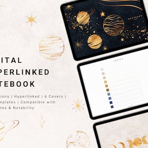 Galaxy Digital Notebook, Landscape, Minimal Notebook with Tabs, Goodnotes, Notability, Lined, Dotted, Grid, Cornell Note, iPad, Tablet