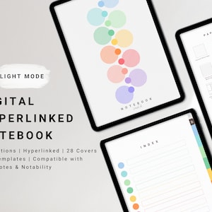 Digital Hyperlinked Notebook, Portrait, Minimal Notebook with Tabs, Goodnotes, Notability, Lined, Dotted, Grid, Cornell Note, iPad, Tablet