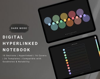 Carnet numérique Darkmode, Paysage, Carnet minimal avec onglets, Goodnotes, Notability, Lined, Dotted, Grid, Cornell Note, iPad, Tablet