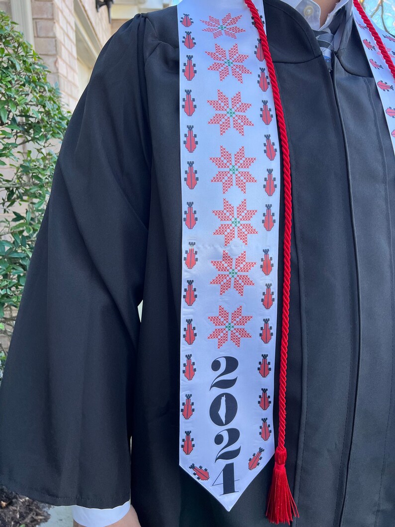 Palestine Tatreez Flower image Graduation Stole Falasteen Grad Stole