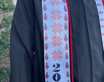 Palestine Tatreez Flower (Image) Graduation Stole Falasteen Grad Stole Sash Custom Year Shemagh