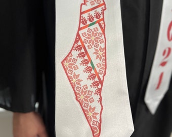 Palestine Map Red/White (Image) Graduation Stole Falasteen Grad Stole Sash Custom Year Shemagh tatreez image