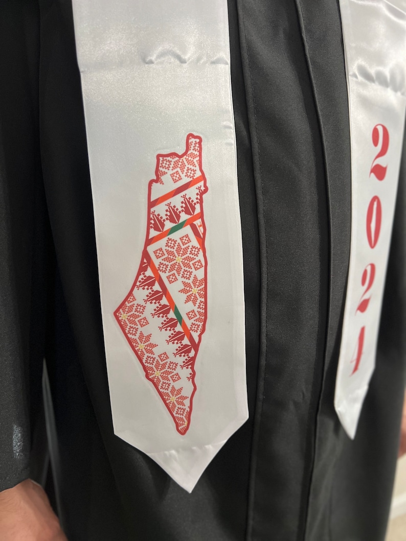 Palestine Map Red/white image Graduation Stole Falasteen Grad Stole