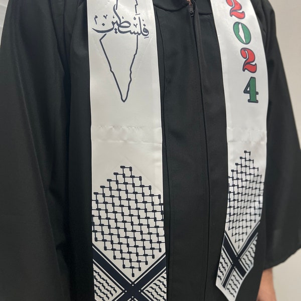 Palestine Keffiyeh Hatta (Image) Graduation Stole Falasteen Grad Stole Sash Custom Year Shemagh