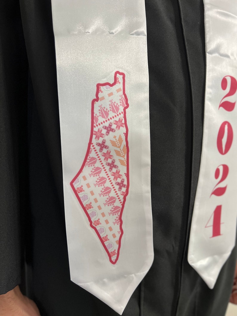 Palestine Tatreez Map Pink/white image Graduation Stole Falasteen Grad