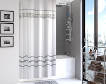Micro-Fiber, White Spa Tile Shower Curtain, 70 x 75