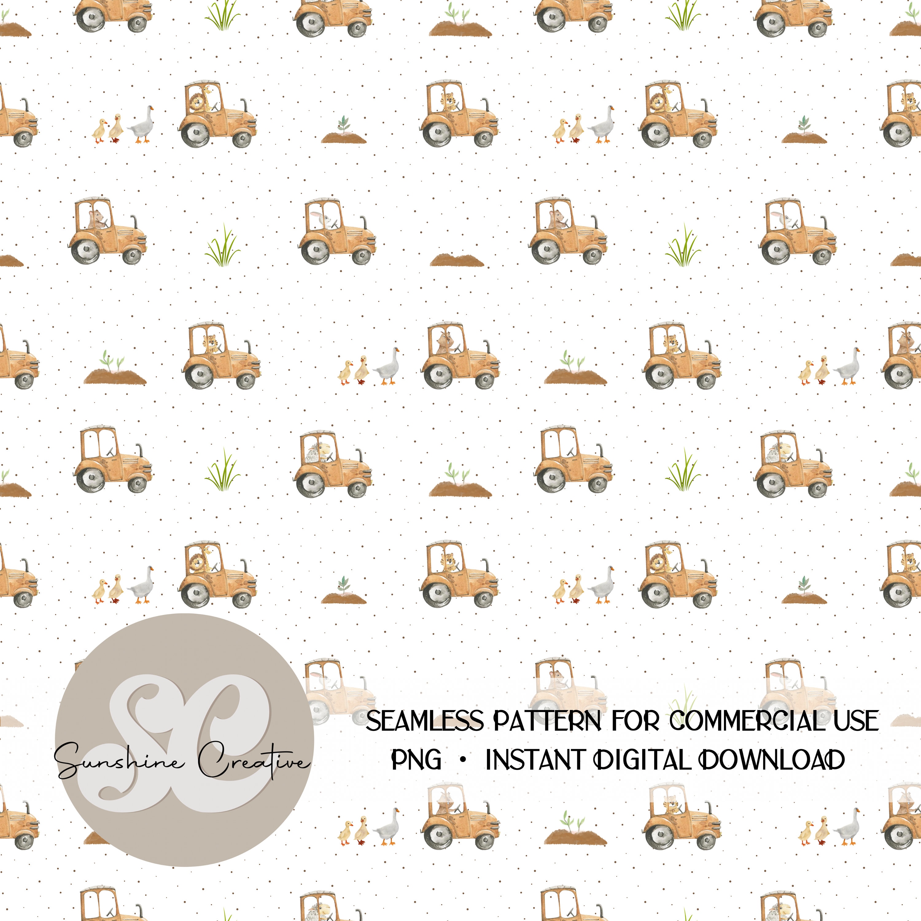 Watercolor Tractor Seamless Pattern, Gender Neutral Nursery, Ducks on ...