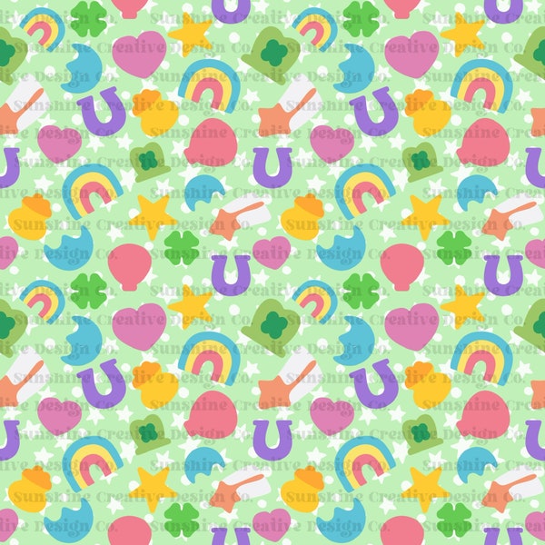 Lucky Charm seamless pattern svg, st Patrick’s day png, lucky charms, marshmallow clipart seamless pattern, shamrock svg, pot of gold