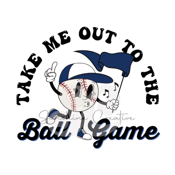 Take me out to the ball game png, vintage baseball cartoon, retro baseball shirt sublimation png