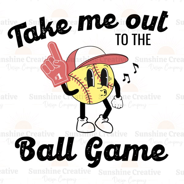 Take me out to the ball game svg, vintage softball cartoon svg, retro softball shirt sublimation png