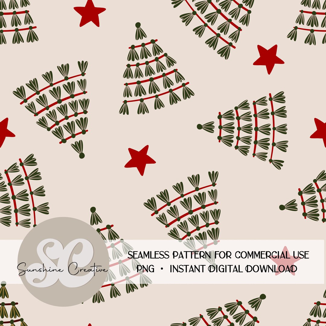 Boho Christmas Seamless PNG, Tassel Tree PNG, Xmas Tree Repeat Pattern - Etsy