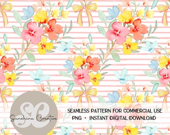 Spring png, spring flowers png, summer floral seamless pattern, watercolor flower bouquet digital download, bright flowers repeat pattern