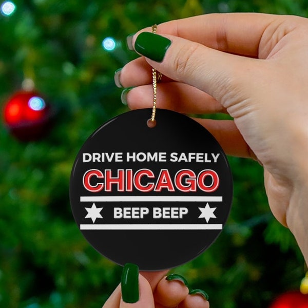 Drive Home Safely Chicago Basketball - Beep Beep Bulls - Round Ceramic Ornament