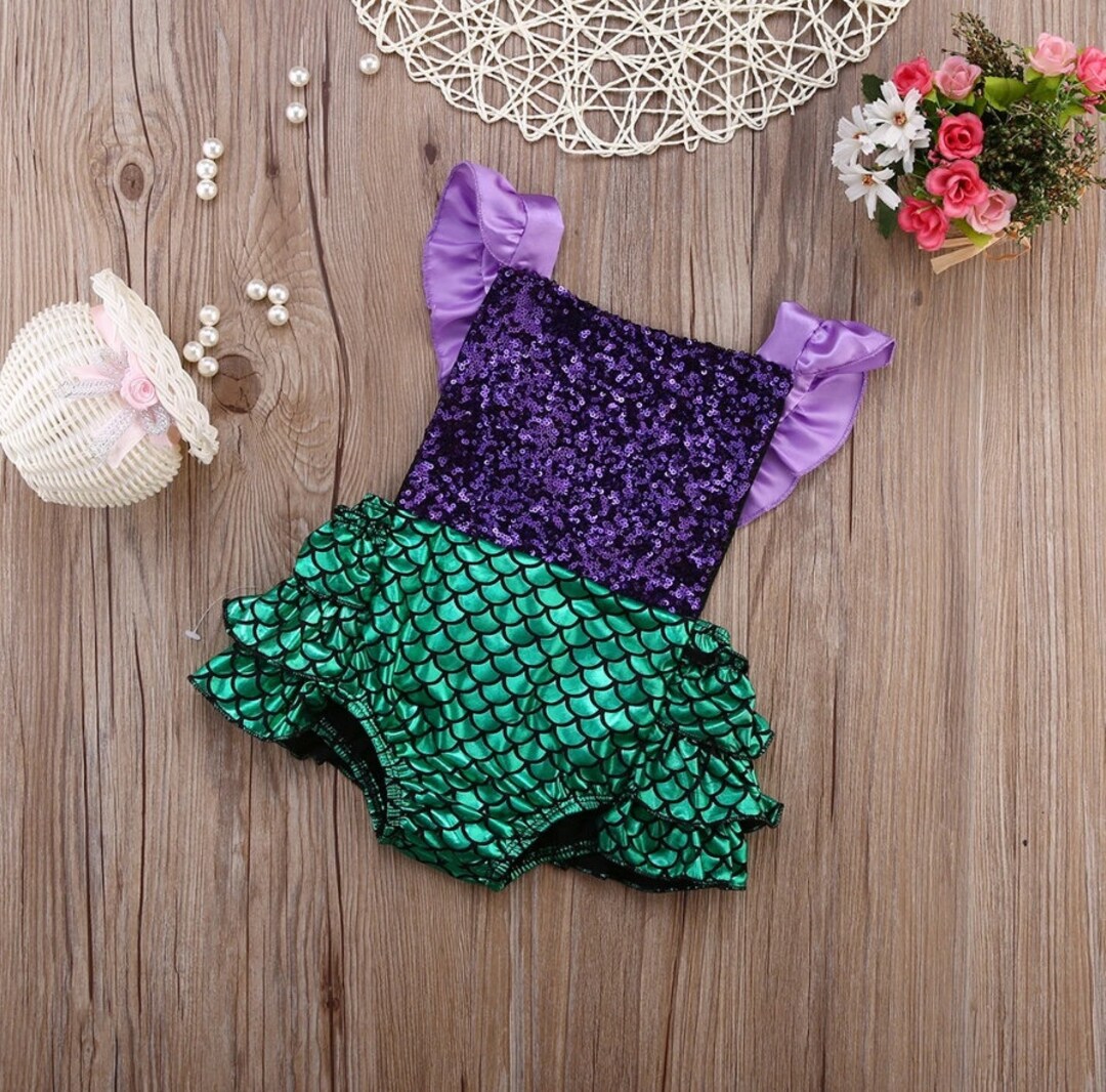 Baby Girls Sequins Romper Mermaid Baby Romper Mermaid Baby Etsy