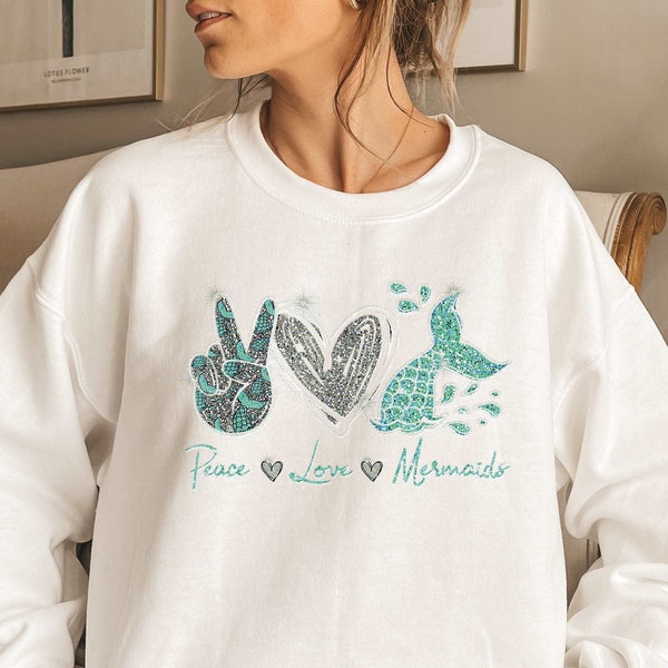 Peace Love Mermaid Sweatshirt, Mermaid Party Sweatshirt, Mermaid Birthday Sweatshirt, Bridal Party Gift, Cute Mermaid Sweater, Funny Squad