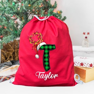 Custom Name Santa Sack, Merry Christmas Santa Sack, Christmas Eve Bag, Kids Present Gift Bag, Santa Stocking Drawstring Bag