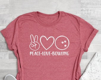 Chemise bowling Peace Love, chemise bowling drôle, cadeaux pour amateur de bowling, cadeaux de noël, chemise bowling, cadeaux fête des mères, cadeaux fête des pères