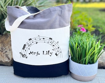 Custom Music Tote Bag, Music Teacher Gift Bag, Personalized Musician Tote Bag, Music Lesson Canvas Bag, Piano Tote Bag
