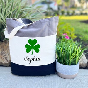 Personalized Shamrock Bag, Custom Irish Gifts, St Patricks Day Tote Bag, Lucky Irish Bag, Custom Irish Gift, Four Leaf Clover Canvas Bag