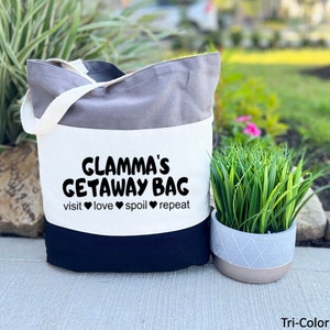 Glamma&#39;s Getaway Tote Bag, Grandma Nana Bag, Glamma&#39;s Gift Bag, Shopping Bag, Mothers Day Gift, Visit Love Spoil Repeat, Grandma Beach Bag