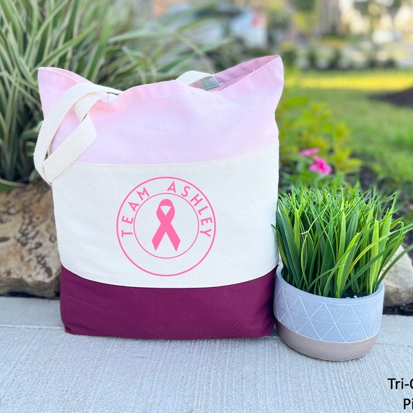 Breast Cancer Canvas Bag, Personalized Team Cancer Bag, Motivational Tote Bag, Cancer Awareness Tote Bag, Custom Cancer Support Team Bag
