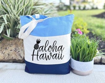 Aloha Hawaii Tote Bag, Hawaii Wedding Welcome Bags, Beach Bachelorette Party Tote, Vacation Travel Bag, Bachelorette Gift, Girls Trip Bag