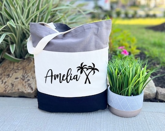 Palm Trees Canvas Bag, Fun Personalized Tote Bags, Vacation Tote Bags,Travel Tote Bag Gift, Canvas Tote Bag, Welcome Tote,Beach Wedding Bag