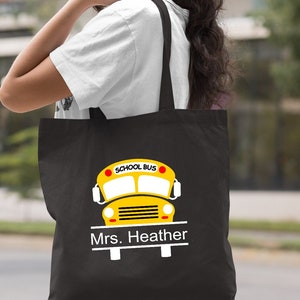 Customized Bus Driver Bag, Gift for Women, Canvas Tote Bag, Bus Driver Bag, Personalized Name Bus Driver Gift, Leather Name Tag, School Bags